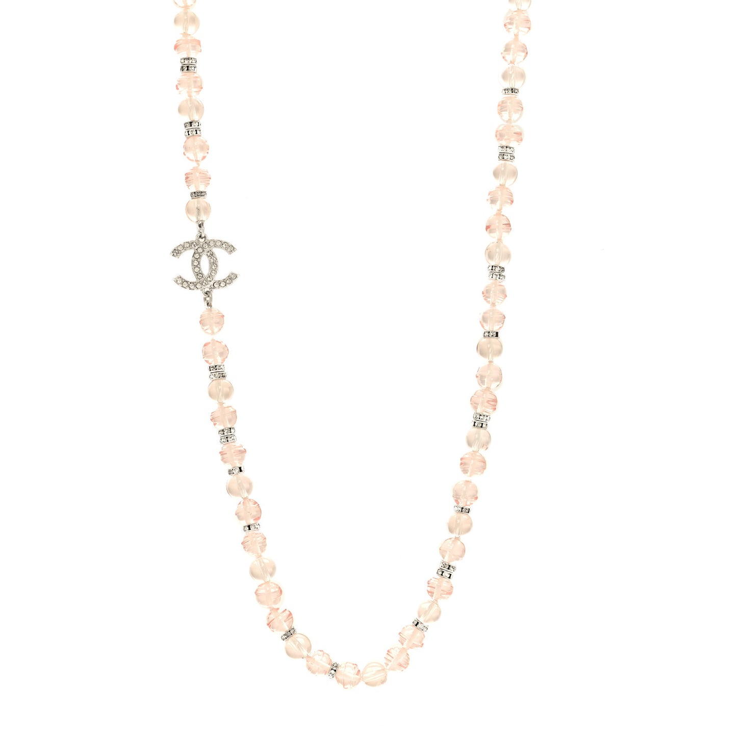 Resin Bead Crystal CC Necklace Pink Silver