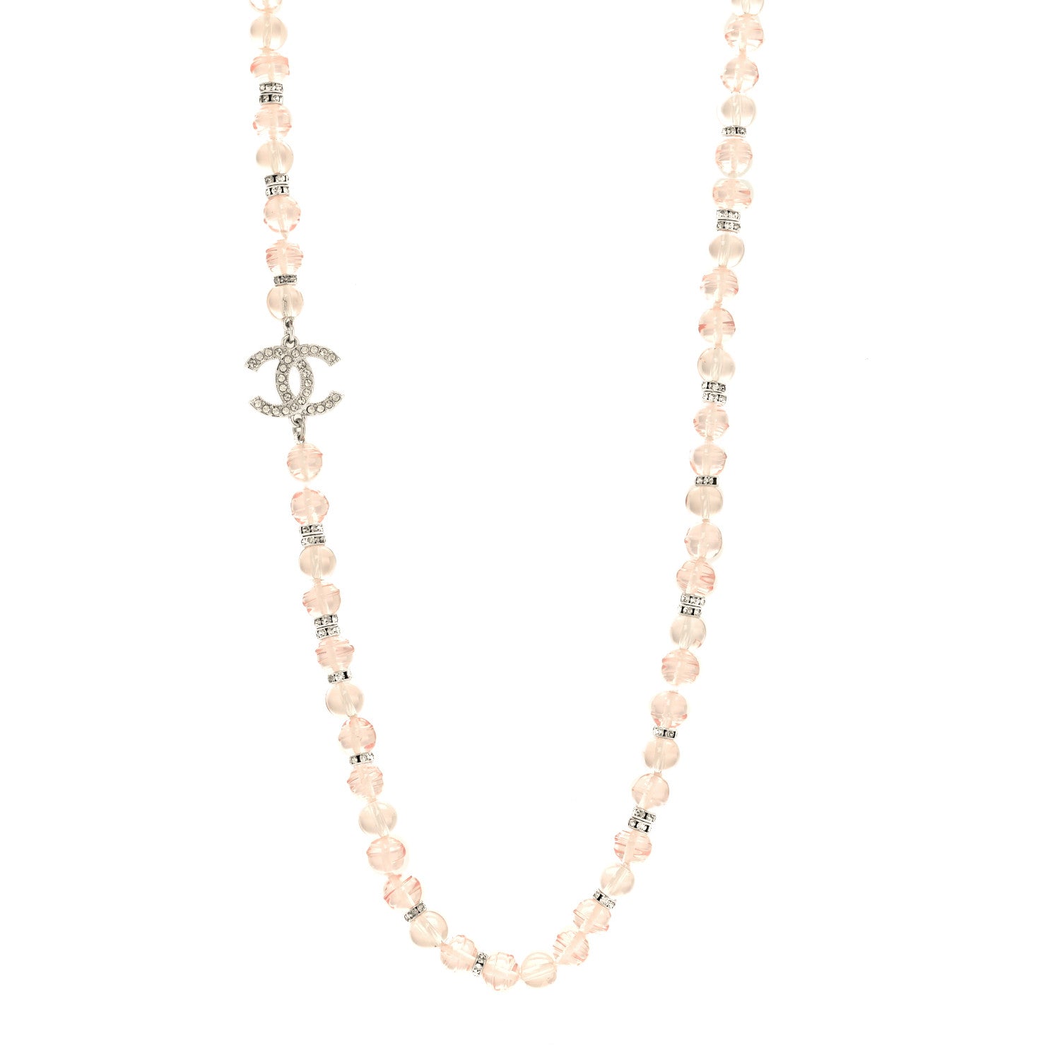 Chanel Resin Bead Crystal CC Necklace Pink Silver 1 of 5