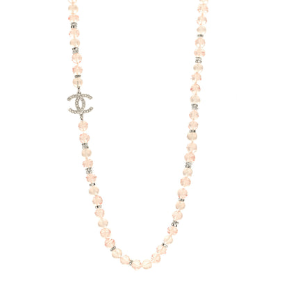 Chanel Resin Bead Crystal CC Necklace Pink Silver 1 of 5