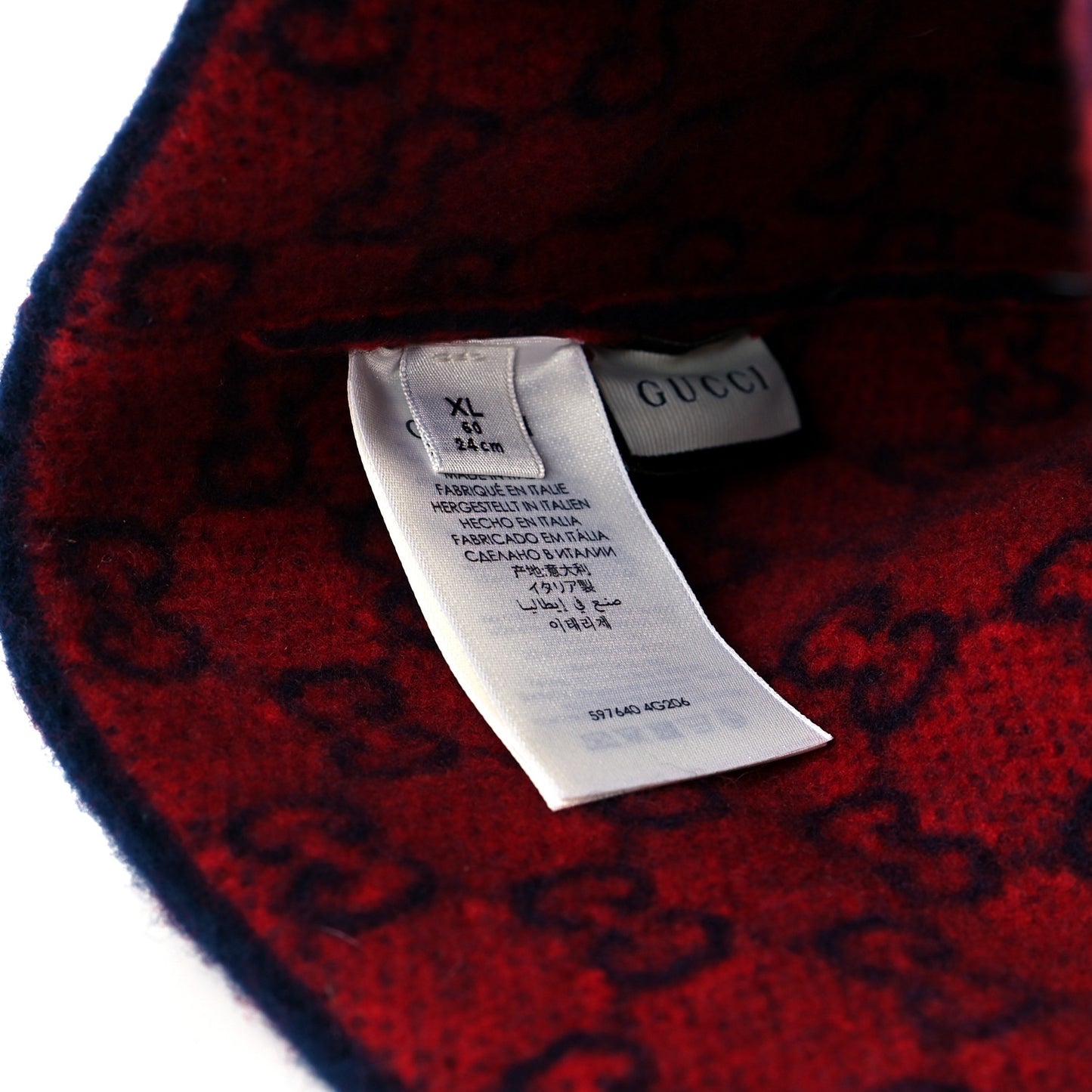 Wool GG Monogram Fog Tricot Beanie Hat XL Midnight Blue Red