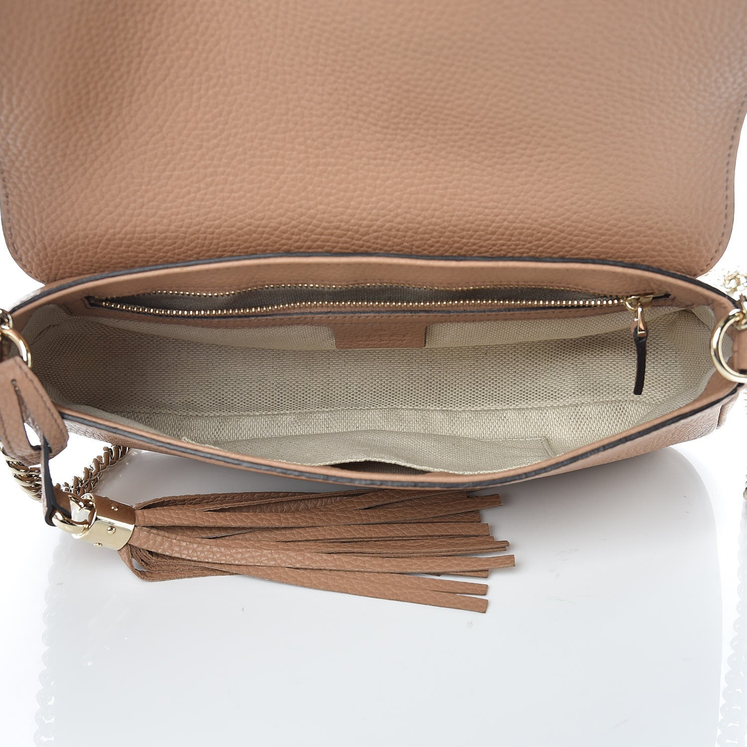 Gucci Pebbled Calfskin Medium Soho Flap Crossbody Camelia 5 of 9