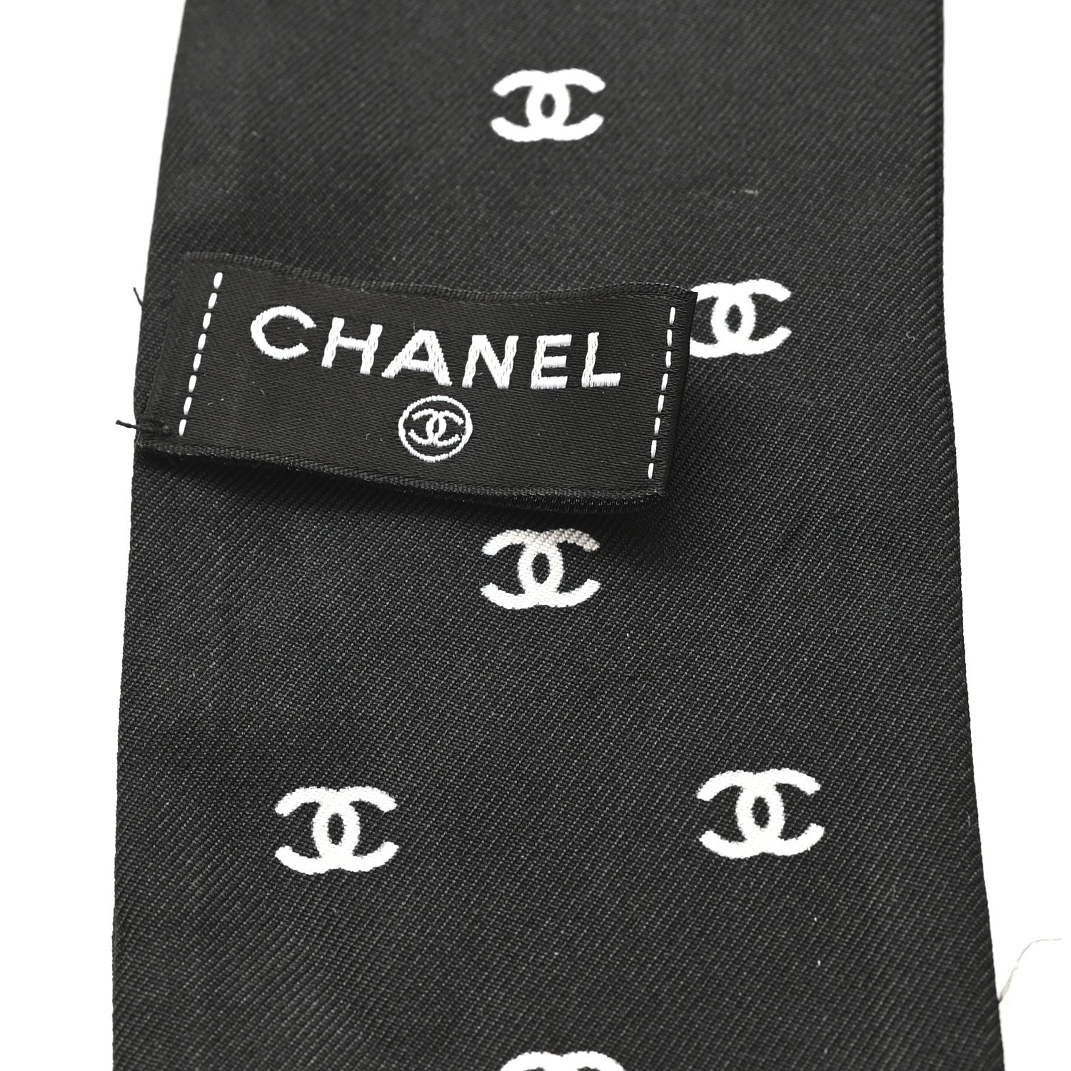 Chanel Silk Star Logo Slim Bandeau Scarf Black 3 of 4