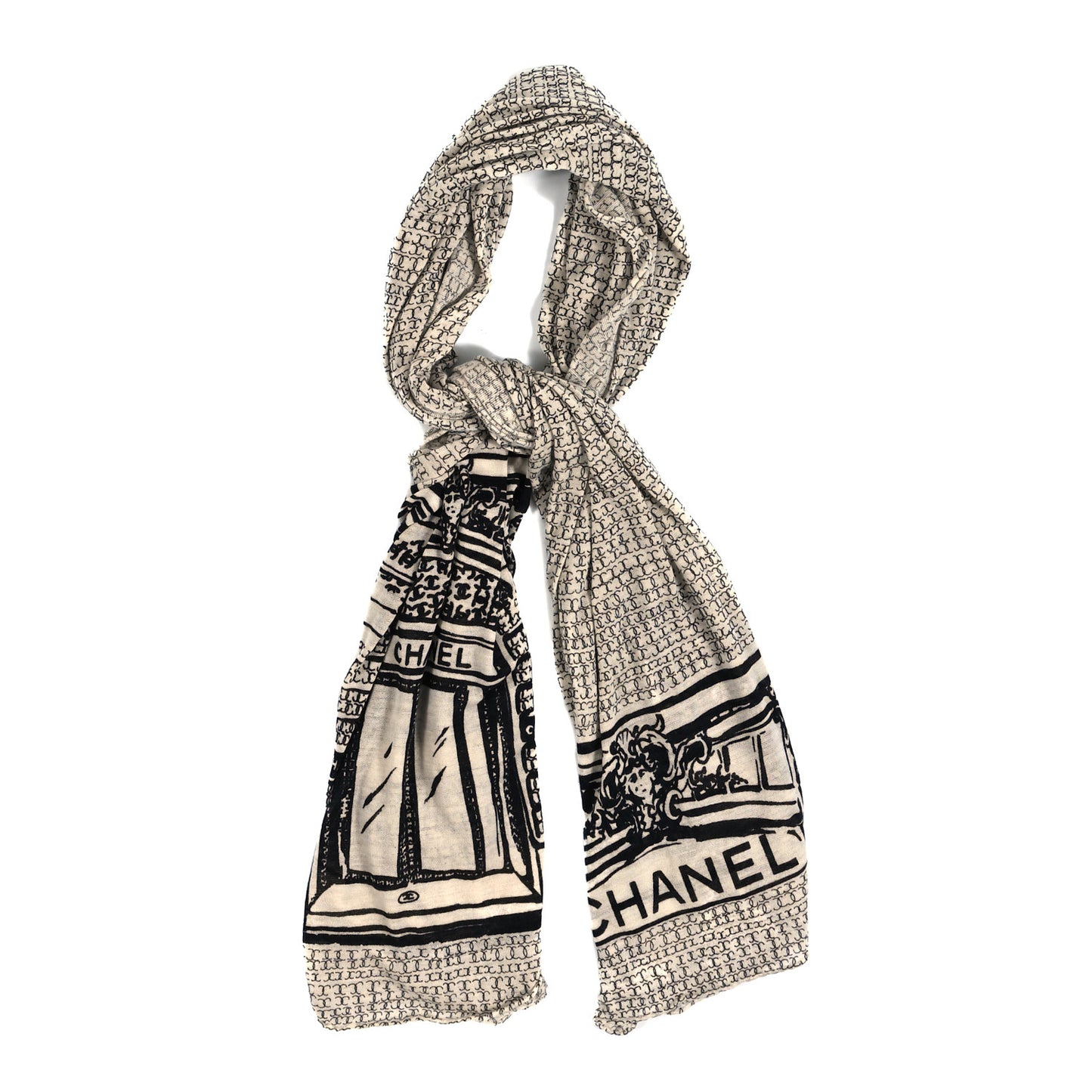 Cashmere Wool Silk Scarf White Black