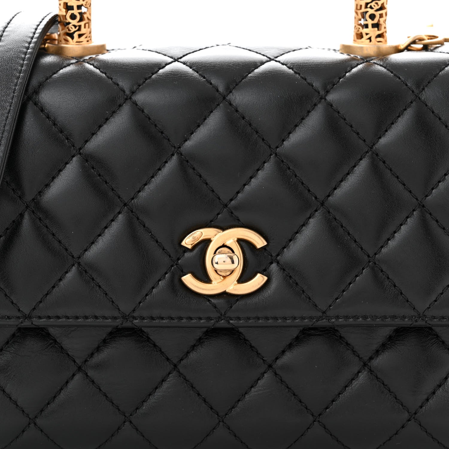 Chanel Calfskin Quilted Mini Logo Coco Handle Flap Black 8 of 10