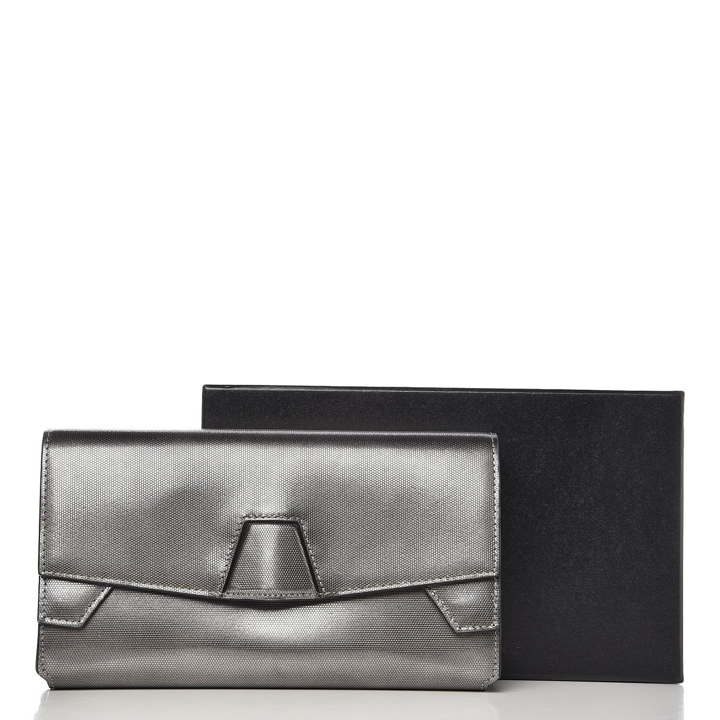 Metallic Calfskin Lydia Fold Over Clutch Bag Gunmetal