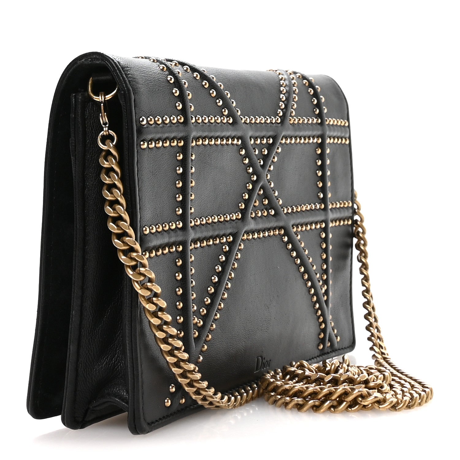 Christian Dior Calfskin Studded Diorama Wallet on Chain Pouch Black 2 of 10