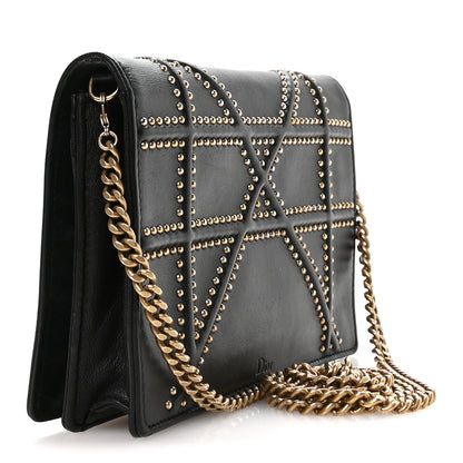 Christian Dior Calfskin Studded Diorama Wallet on Chain Pouch Black 2 of 10