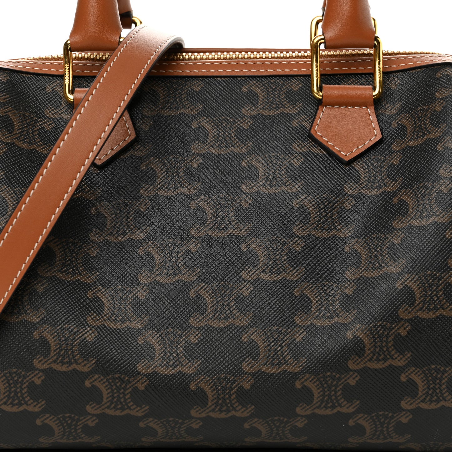 Triomphe Canvas Calfskin Small Boston Bag Tan