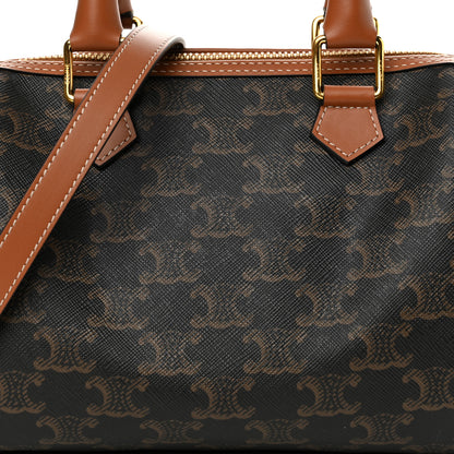 Celine Triomphe Canvas Calfskin Small Boston Bag Tan 9 of 11