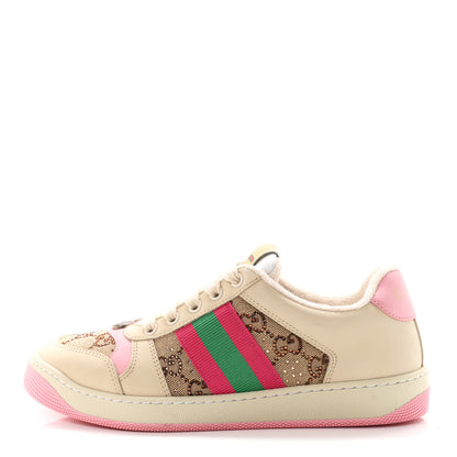 Gucci Calfskin GG Supreme Crystals Web Screener Sneakers 37 Beige Ebony Wild Rose 1 of 10