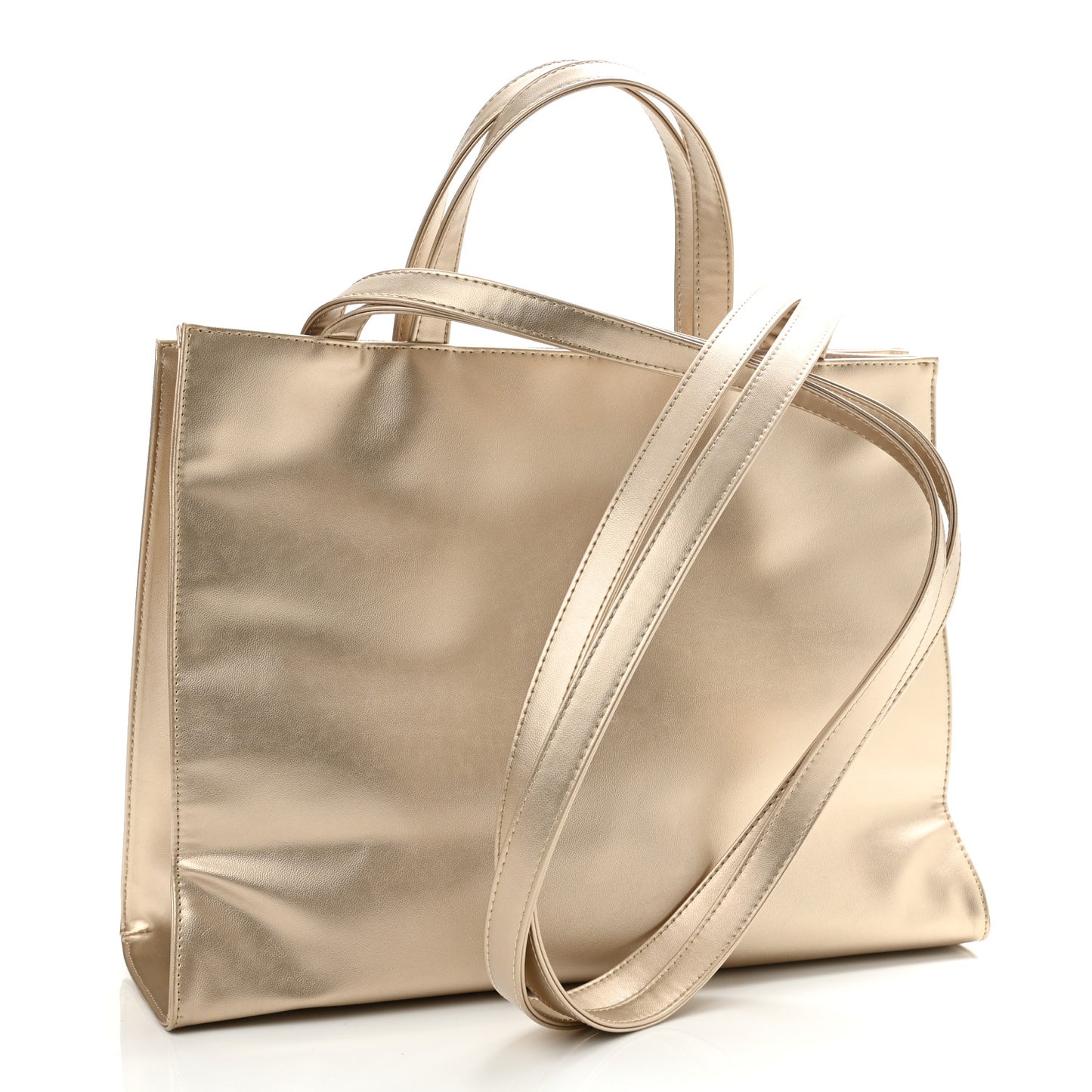 Metallic Vegan Leather Medium Shopping Bag Gold