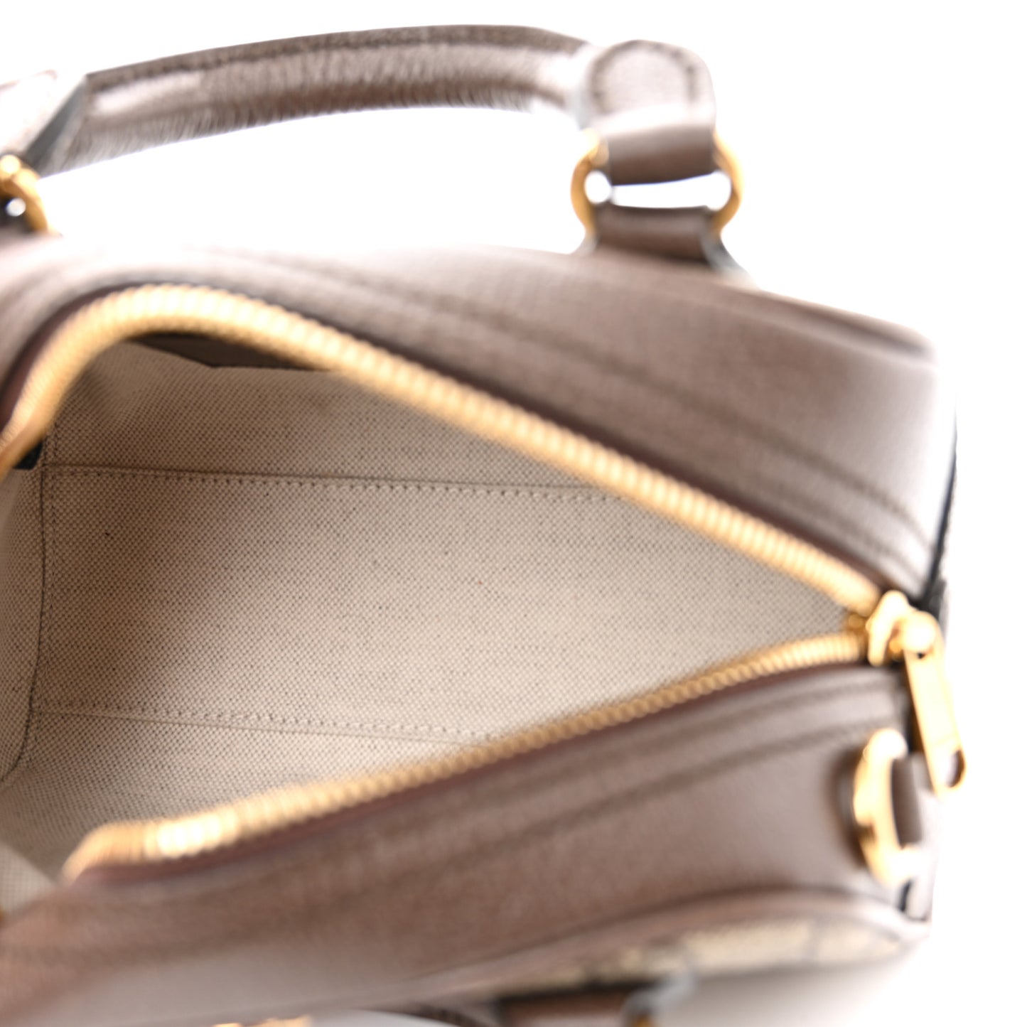 GG Supreme Monogram Textured Dollar Calfskin Web Mini Ophidia Top Handle Bowler Bag Beige Ebony New Acero