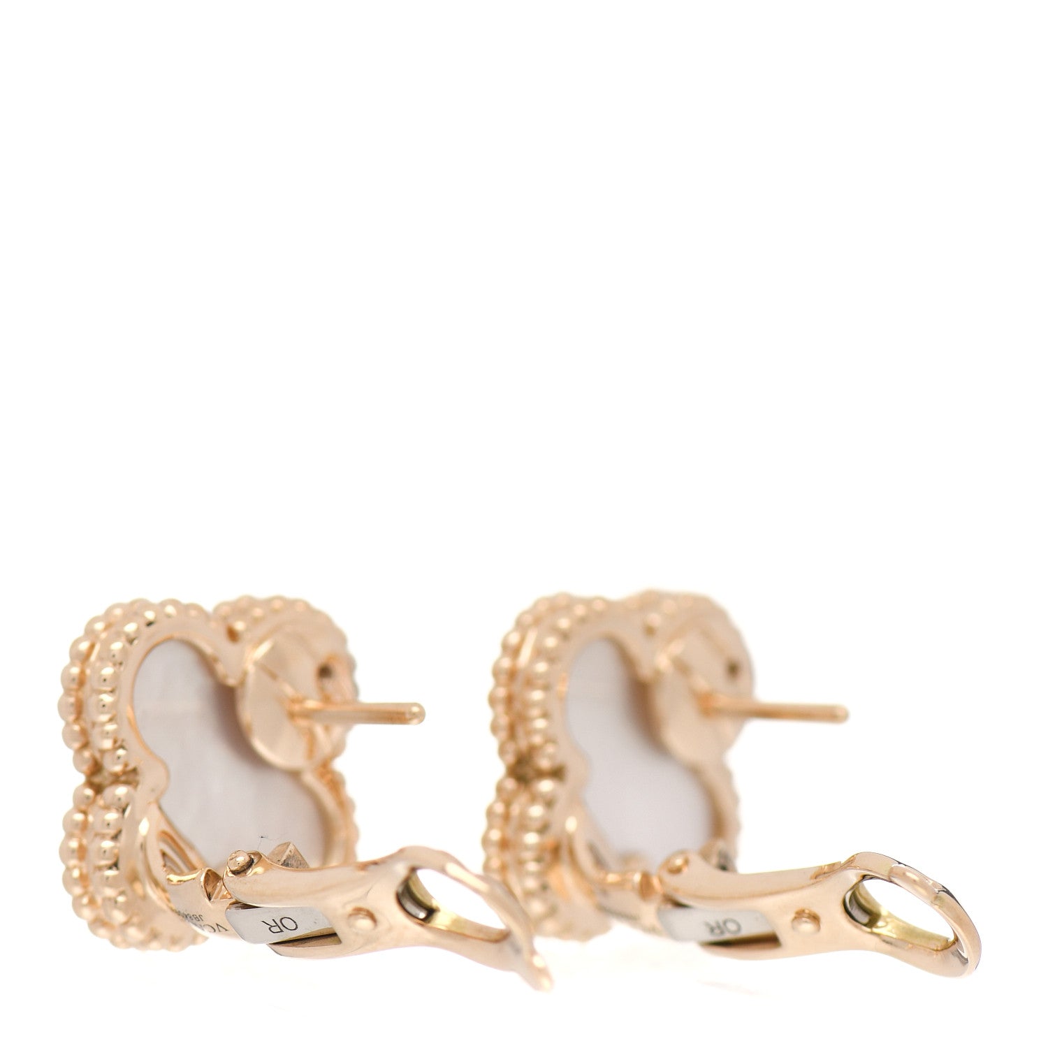 Van Cleef & Arpels 18K Yellow Gold Mother of Pearl Vintage Alhambra Earrings 3 of 5