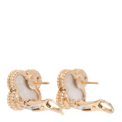 Van Cleef & Arpels 18K Yellow Gold Mother of Pearl Vintage Alhambra Earrings 3 of 5