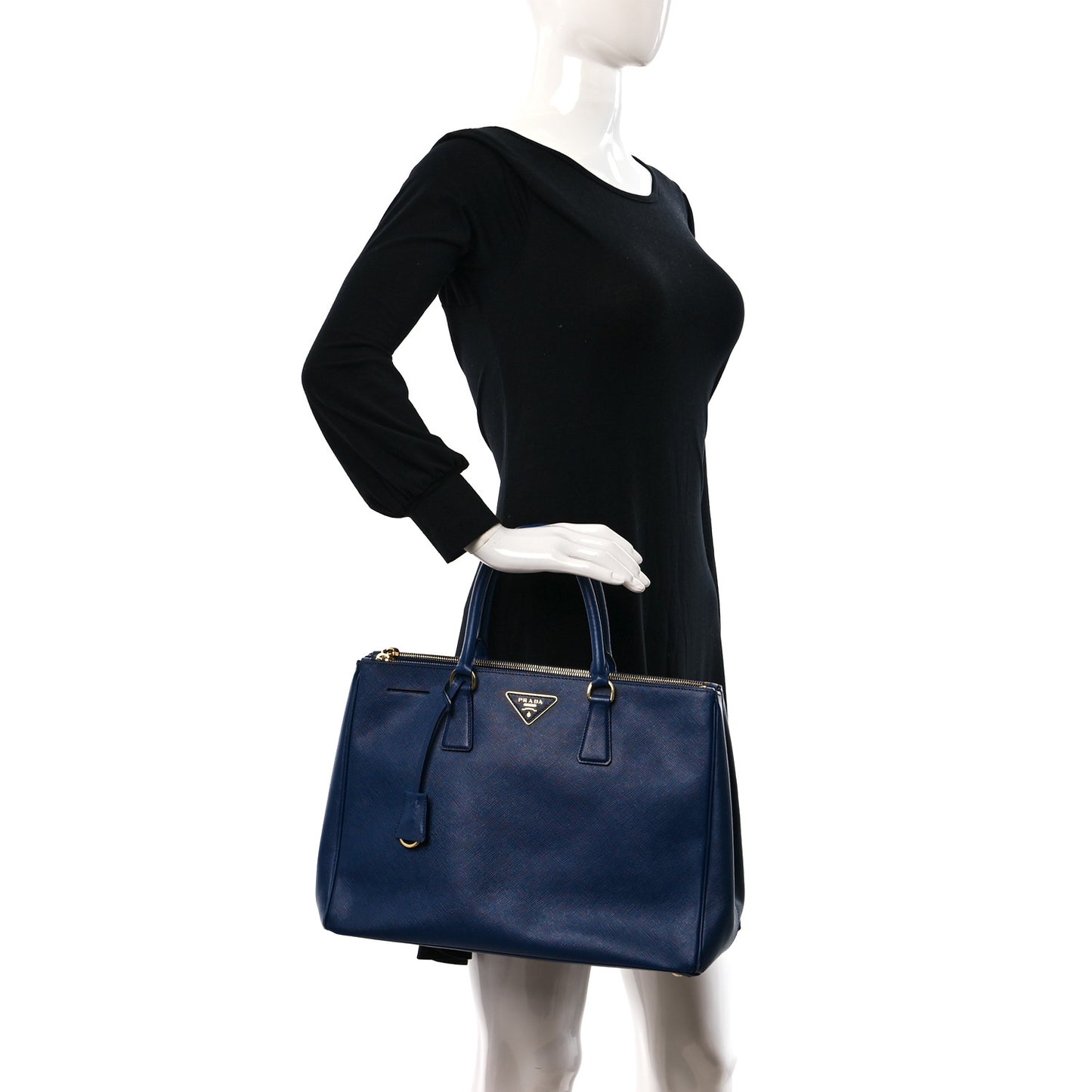 Saffiano Lux Large Double Zip Tote Bluette