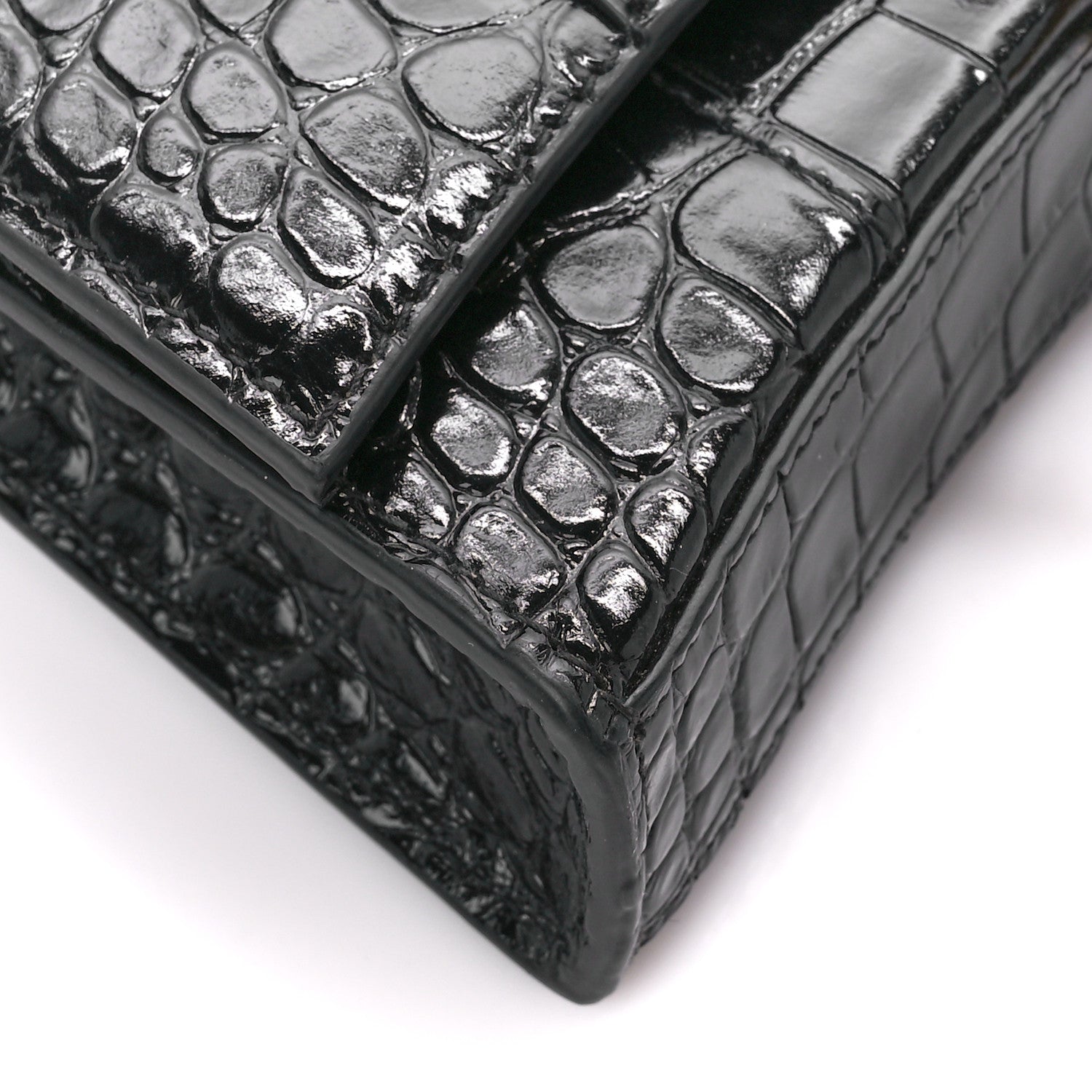 Balenciaga Shiny Calfskin Crocodile Embossed Hourglass Chain Bag Black 10 of 12