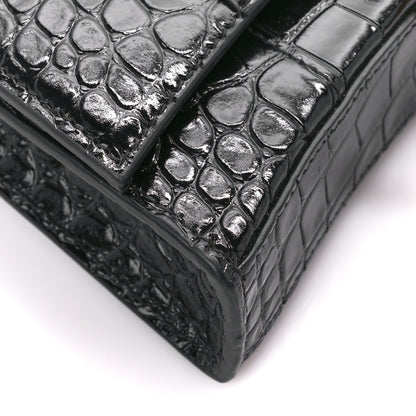Balenciaga Shiny Calfskin Crocodile Embossed Hourglass Chain Bag Black 10 of 12