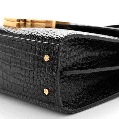Saint Laurent Calfskin Crocodile Embossed Mini Classic Monogram Cassandra Top Handle Black 9 of 12