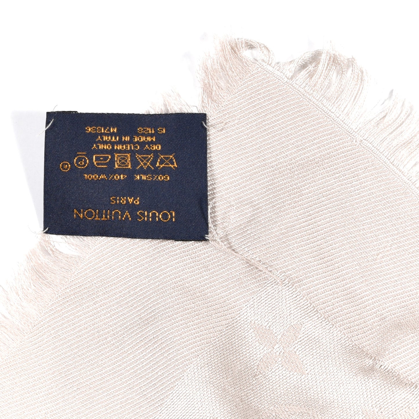 Wool Silk Monogram Denim Shawl Pearl Grey