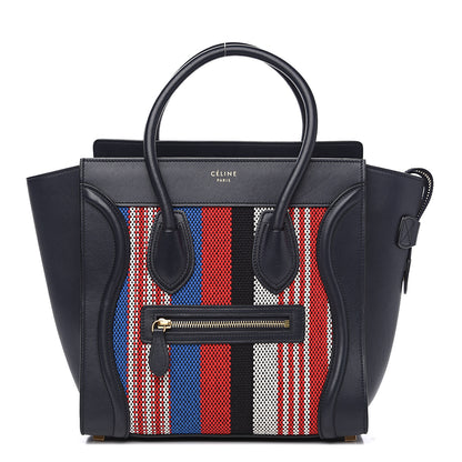 Celine Smooth Calfskin Striped Canvas Micro Luggage Navy Blue 1 of 13