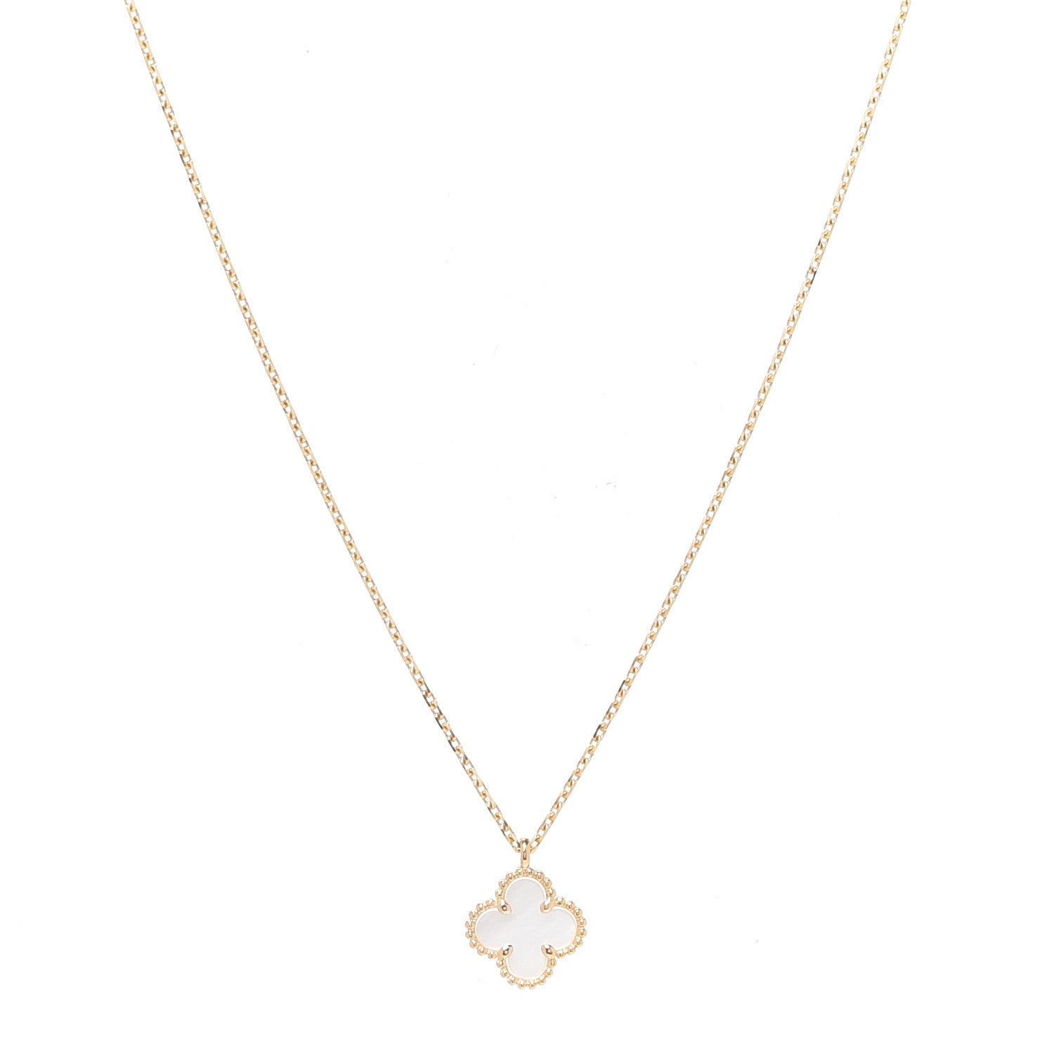 Van Cleef & Arpels 18K Yellow Gold Mother of Pearl Sweet Alhambra Pendant Necklace 1 of 5