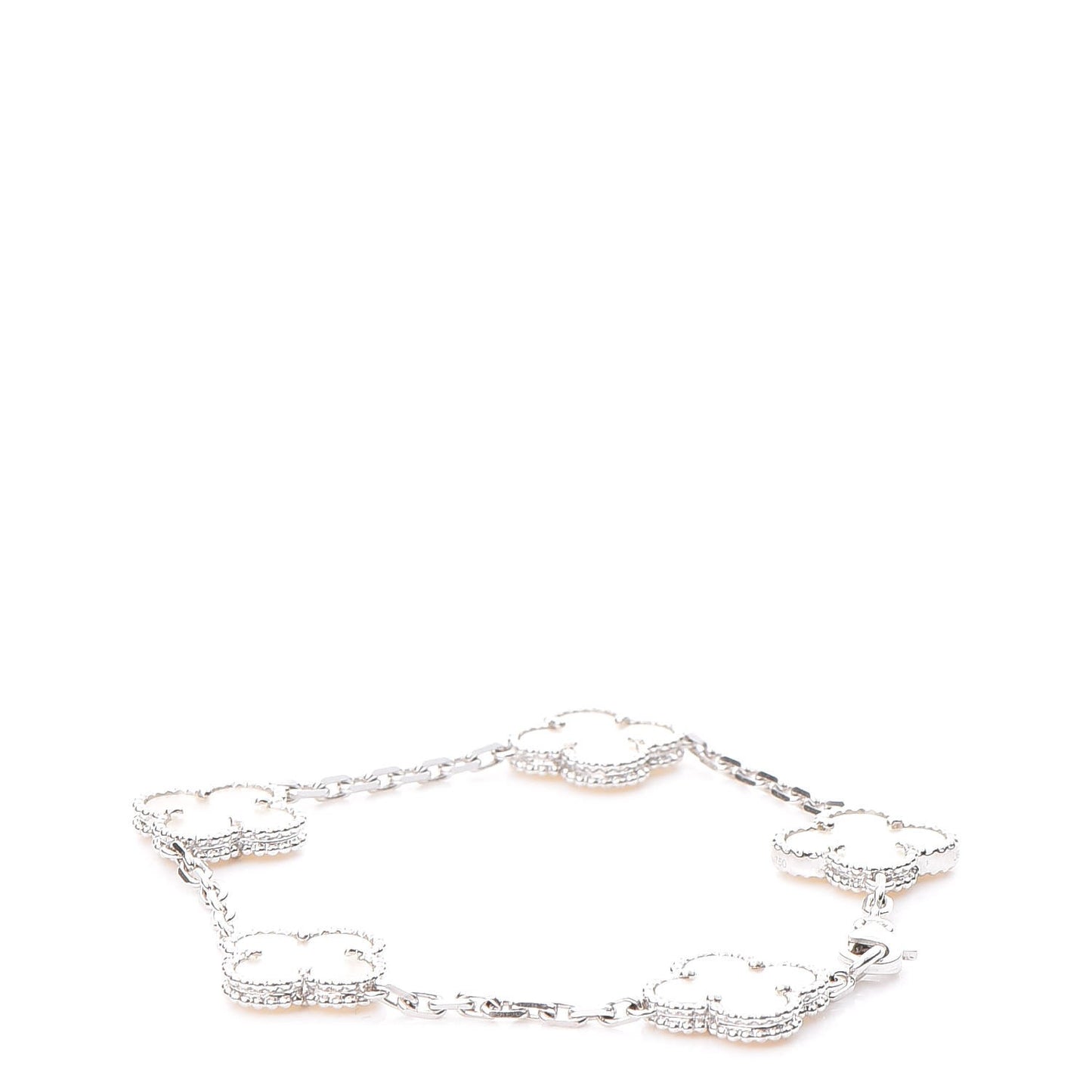 18K White Gold Mother of Pearl 5 Motifs Vintage Alhambra Bracelet