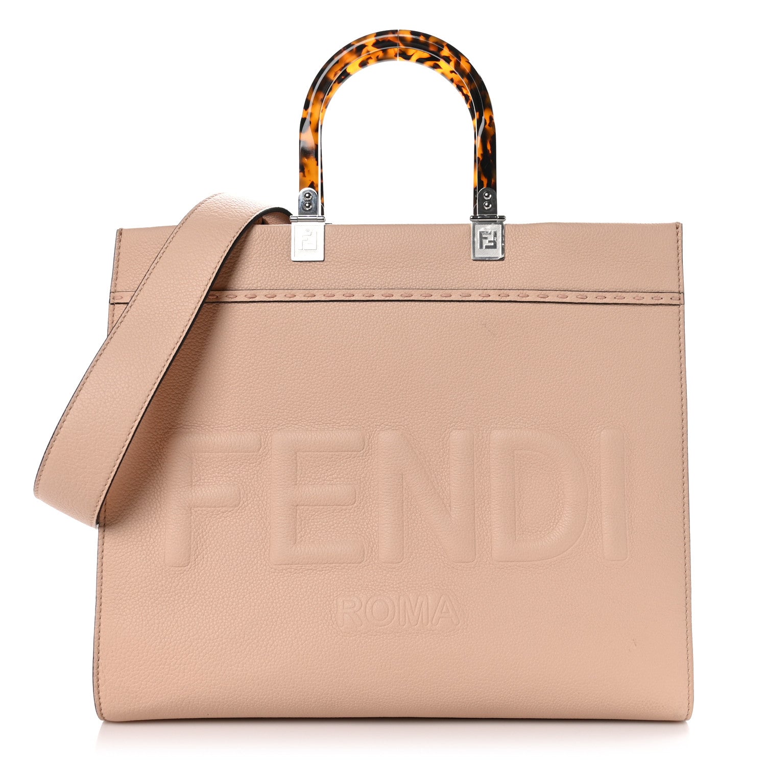 Fendi Vitello Cher Plexiglass Logo Debossed Medium Sunshine Shopper Tote Light Rose 1 of 11
