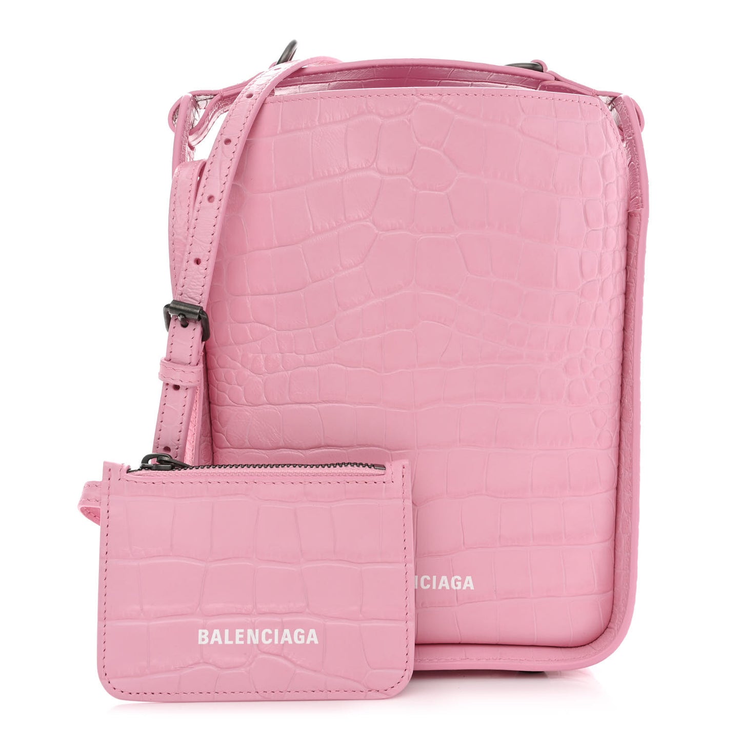 Calfskin Logo Crocodile Embossed XS Tool 2.0 North-South Tote Candy Pink White