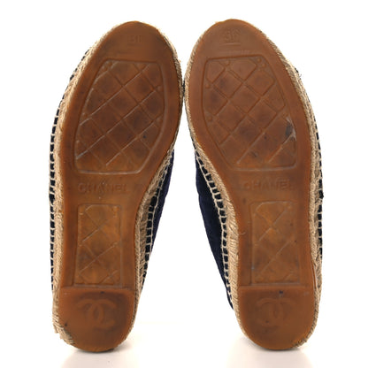 Chanel Velvet Tweed CC Espadrilles 36 Navy Grey 6 of 11