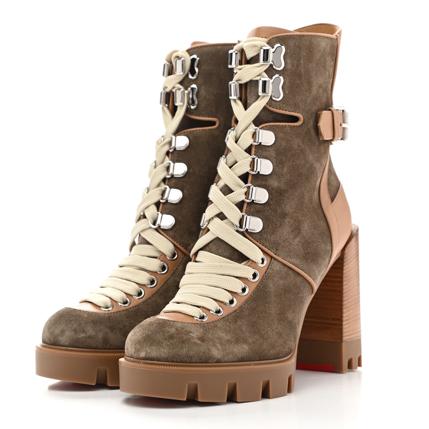 Christian Louboutin Suede Calfskin Macademia 100 Biker Platform Boots 36 Silex Light Cuir Dark Beige 3 of 11