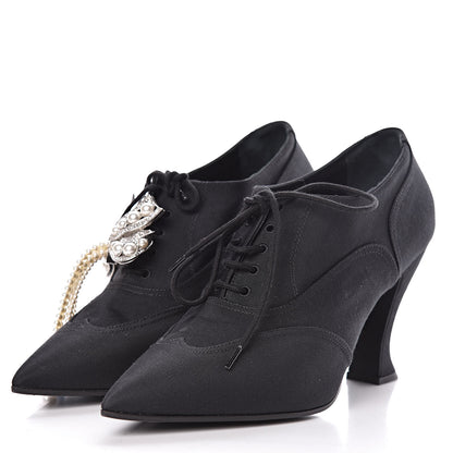 Chanel Grosgrain Pearl Bow CC Oxford Lace Up Booties 37.5 Black 3 of 10