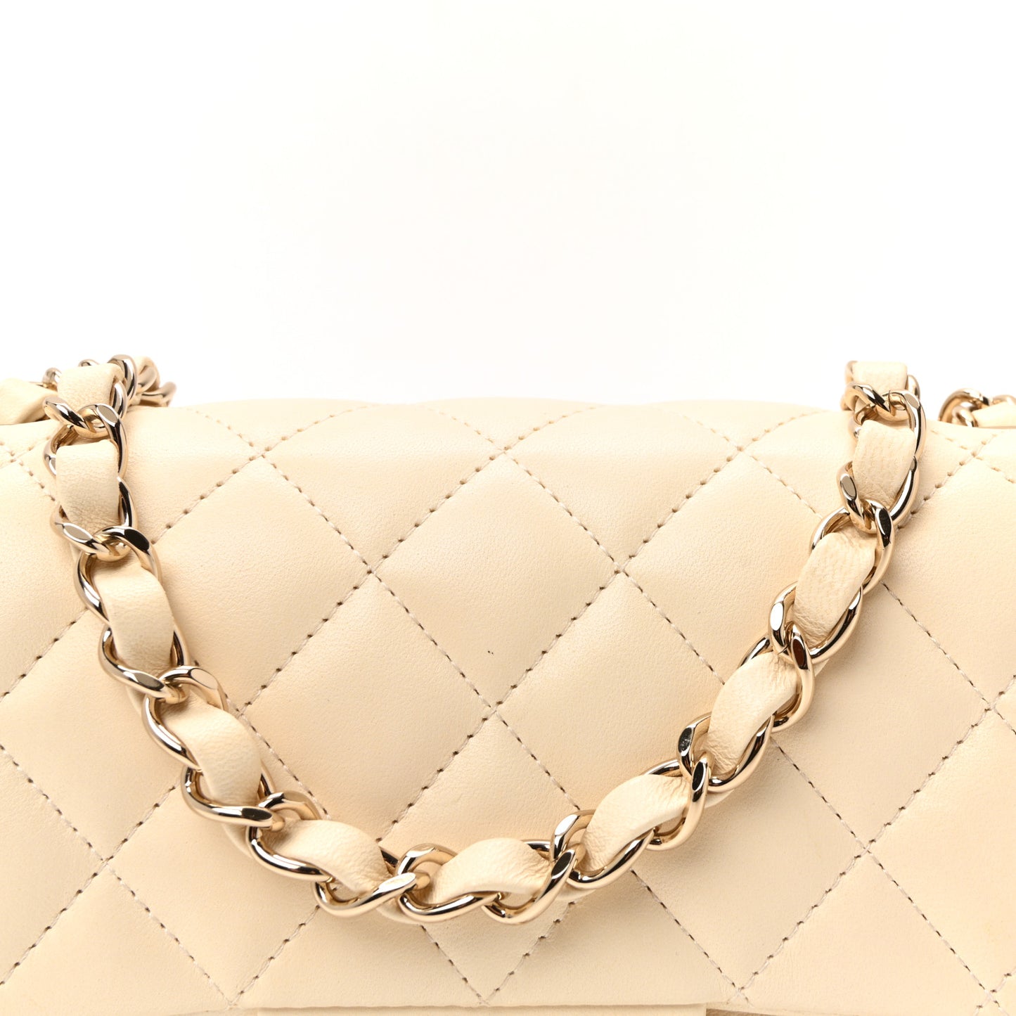 Lambskin Quilted Mini Rectangular Flap White