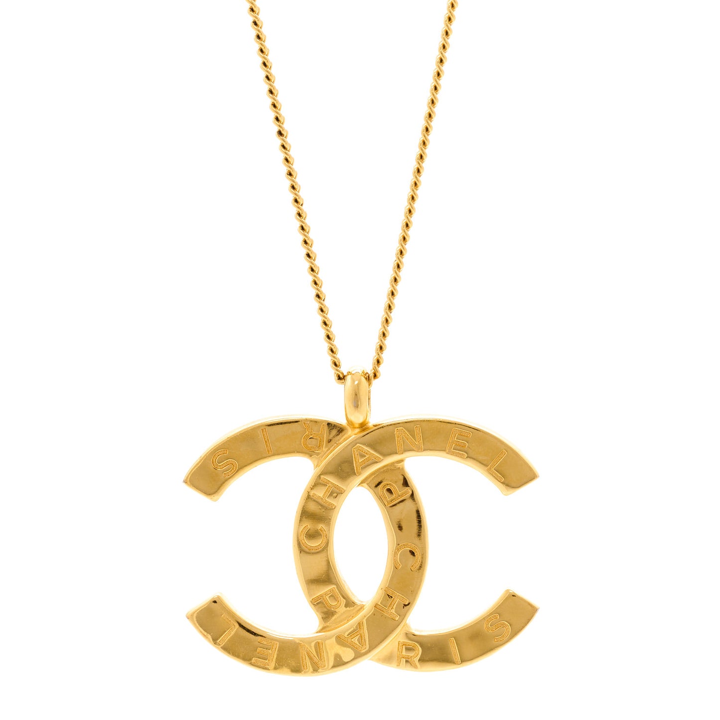 Metal CC Paris Button Necklace Gold