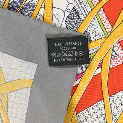 Hermes Silk Rendez-Vous Chez Scarf 70 Gris Souris Fuchsia Jaune 3 of 3