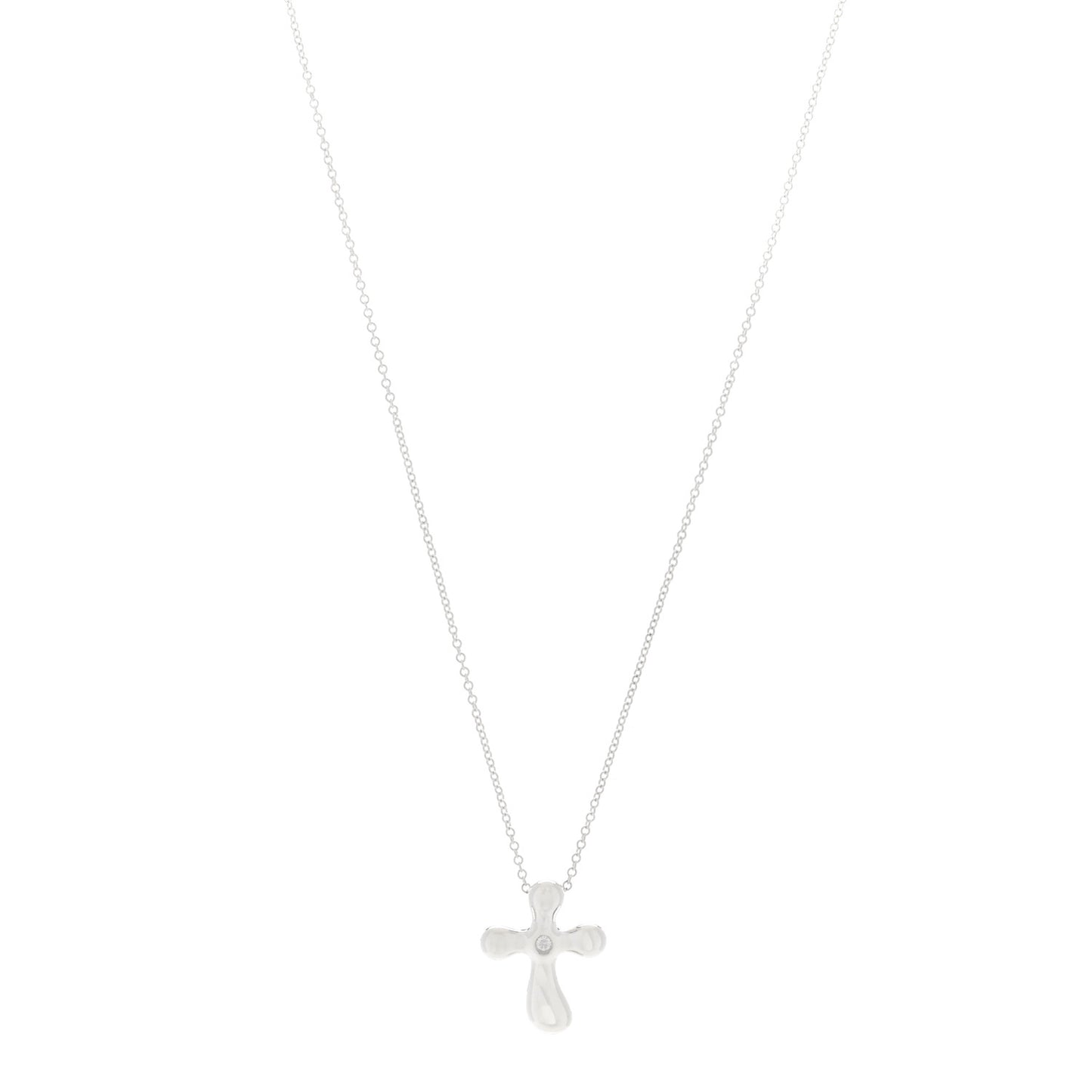 Sterling Silver Diamond Elsa Peretti Cross Pendant Necklace
