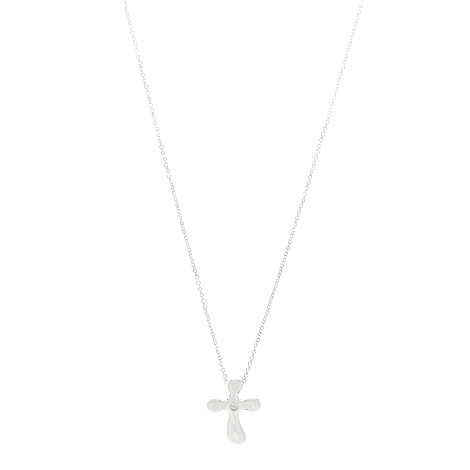 Tiffany Sterling Silver Diamond Elsa Peretti Cross Pendant Necklace 1 of 4