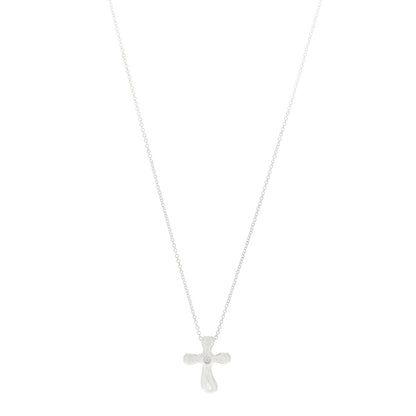 Tiffany Sterling Silver Diamond Elsa Peretti Cross Pendant Necklace 1 of 4