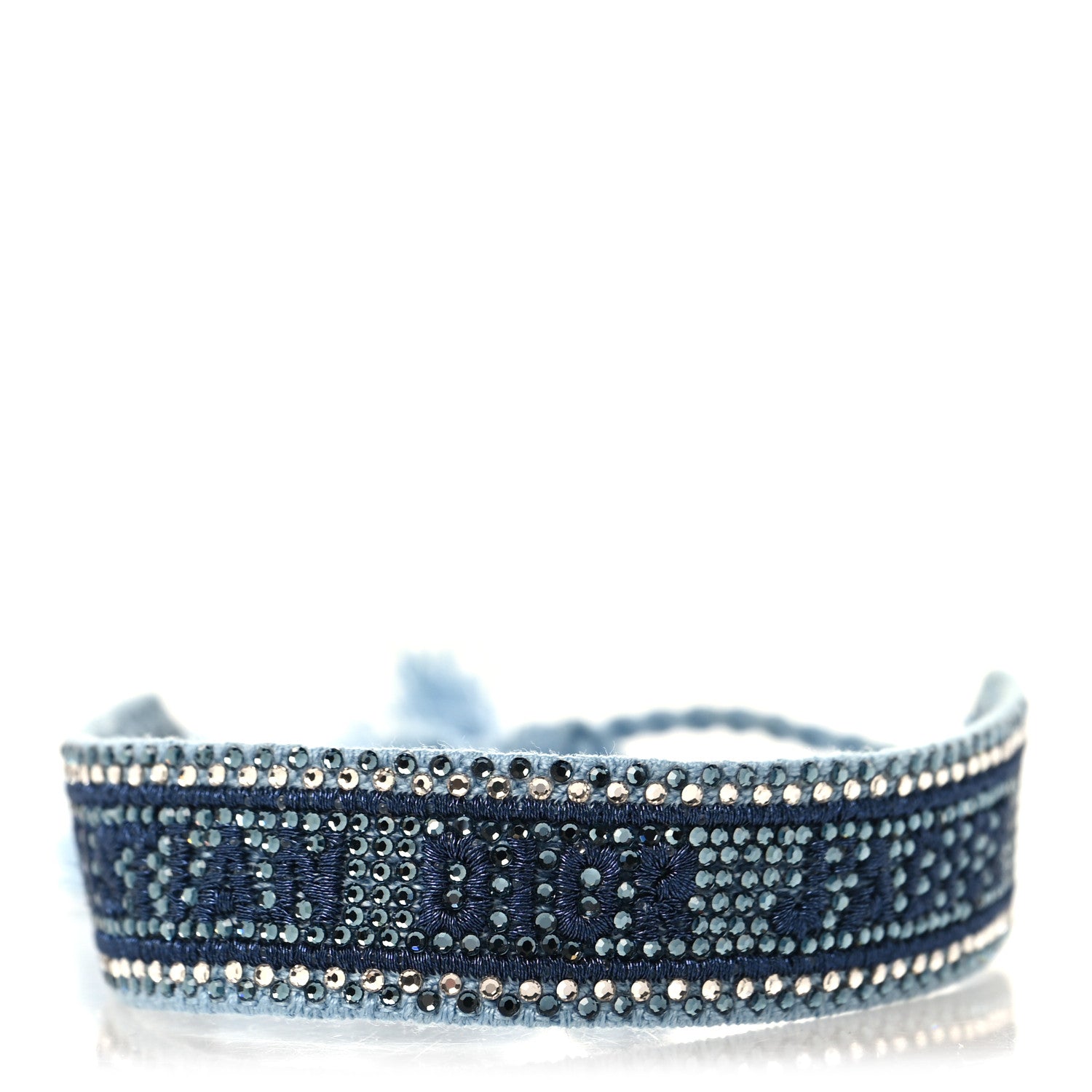 Christian Dior Woven Cotton Crystal Embroidered J'Adior Friendship Bracelet Blue 1 of 3