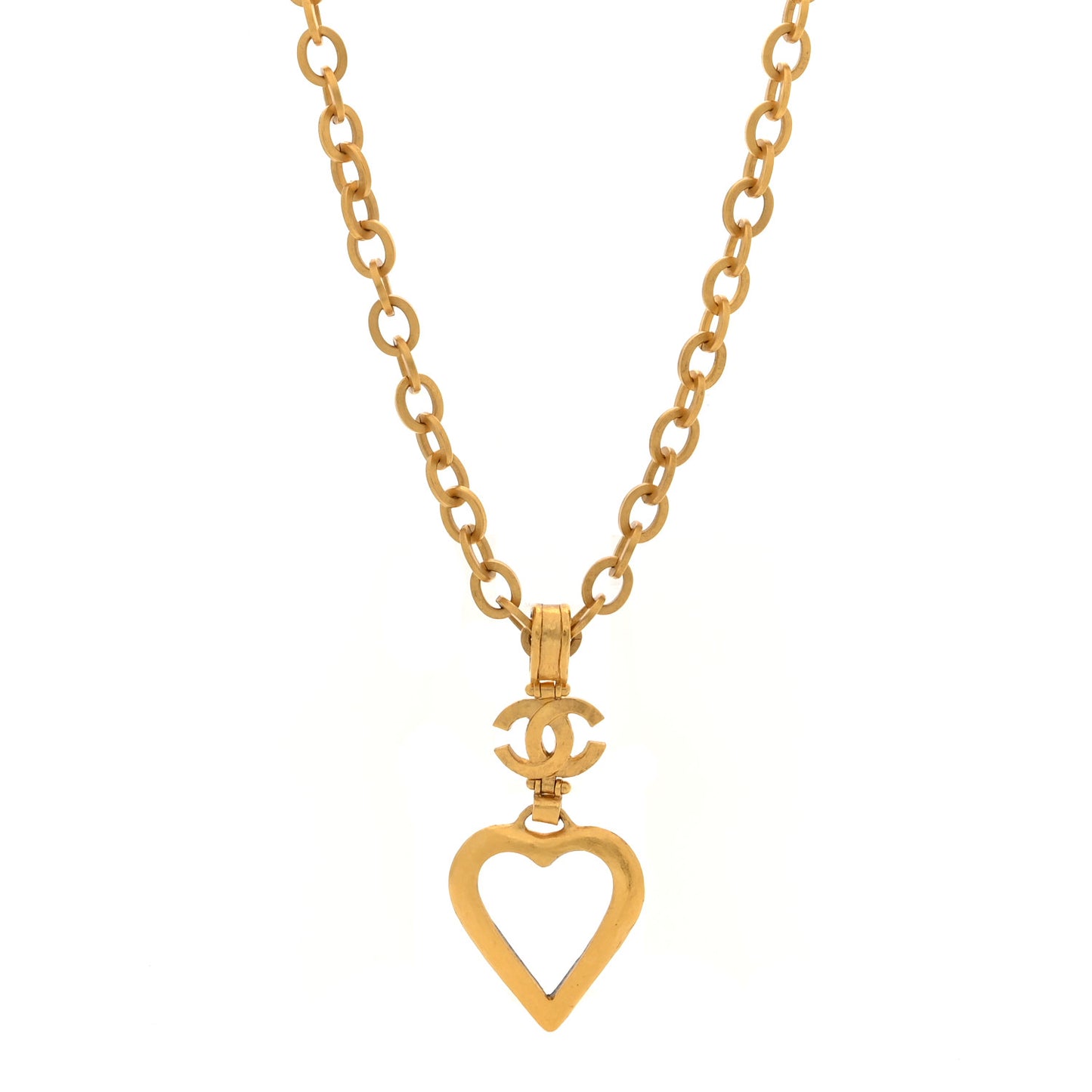 Loupe Magnifying Glass CC Heart Drop Necklace Gold