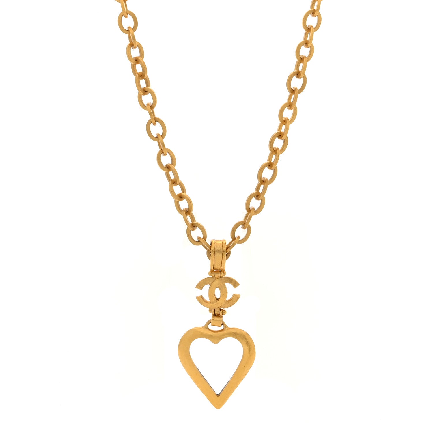 Chanel Loupe Magnifying Glass CC Heart Drop Necklace Gold 1 of 5