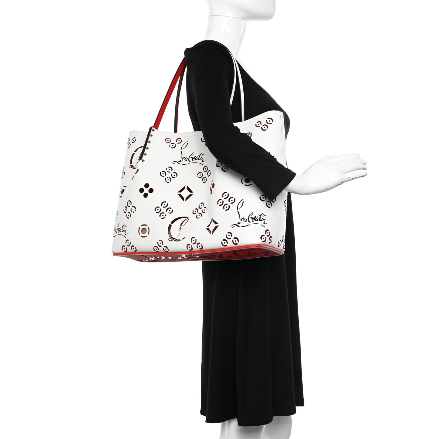 Calfskin Perforated Large Loubinthesky Cabarock Spikes Tote Snow