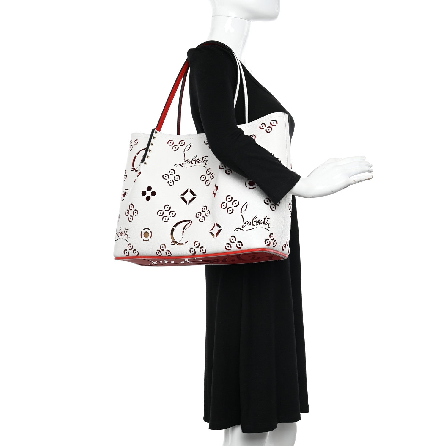 Christian Louboutin Calfskin Perforated Large Loubinthesky Cabarock Spikes Tote Snow 2 of 9