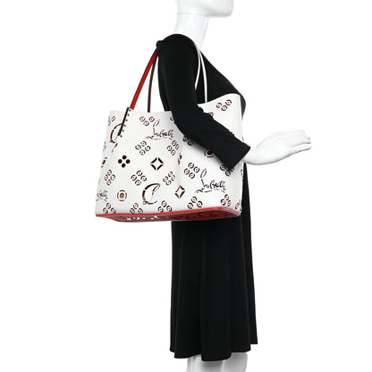 Christian Louboutin Calfskin Perforated Large Loubinthesky Cabarock Spikes Tote Snow 2 of 9