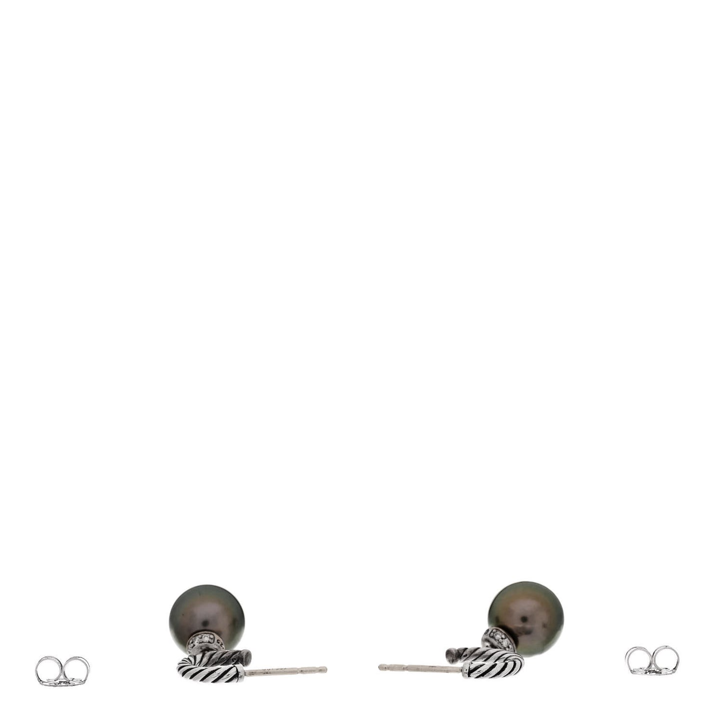 Sterling Silver Diamond Tahitian Pearl Solari Cable Drop Earrings