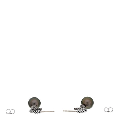 David Yurman Sterling Silver Diamond Tahitian Pearl Solari Cable Drop Earrings 3 of 4