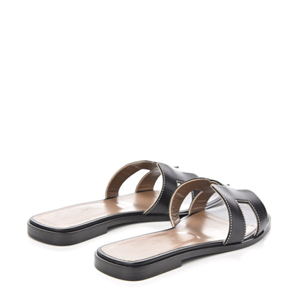 Hermes Box Calfskin Oran Sandals 37.5 Black 4 of 10