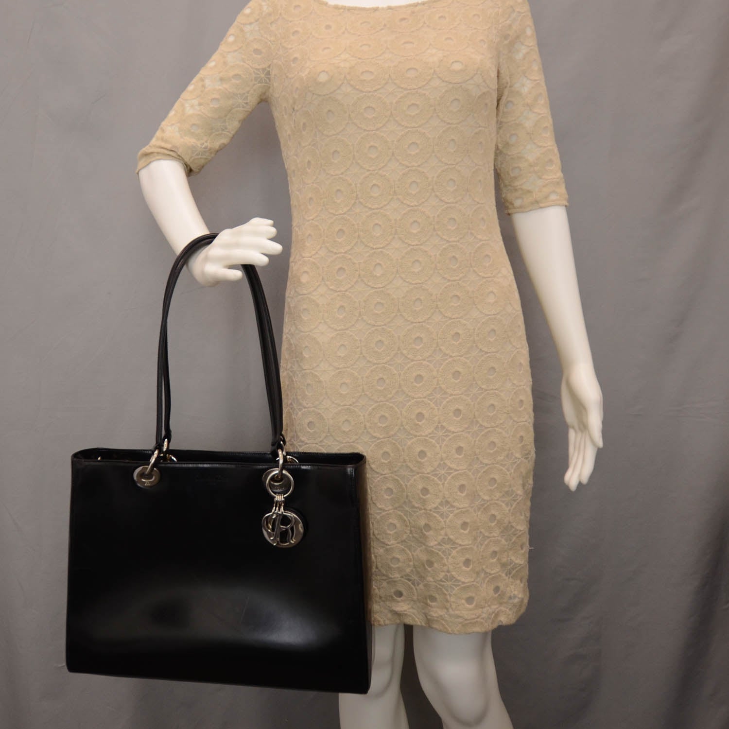 Christian Dior CHRISTIAN DIOR Patent Lady Dior Shoulder Bag Black 2 of 10