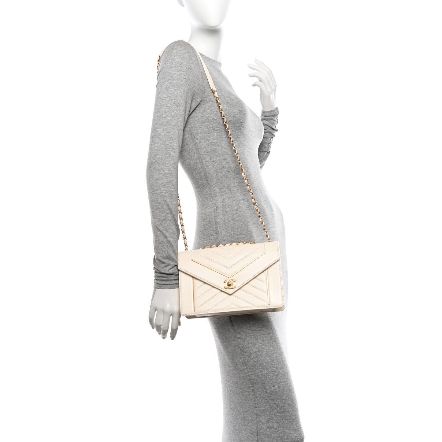 Lambskin Reversed Chevron Quilted Flap White