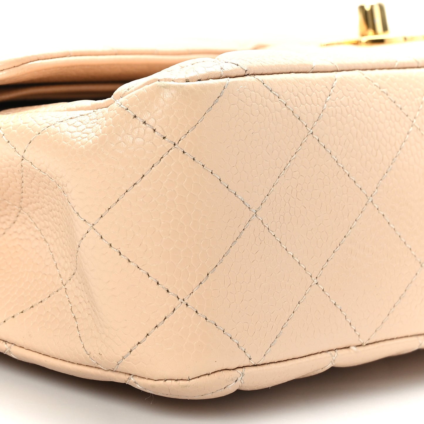Caviar Quilted Medium Double Flap Beige
