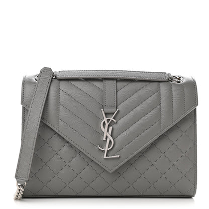Saint Laurent Grain De Poudre Textured Mixed Matelasse Medium Triquilt Monogram Satchel New Stone 1 of 8